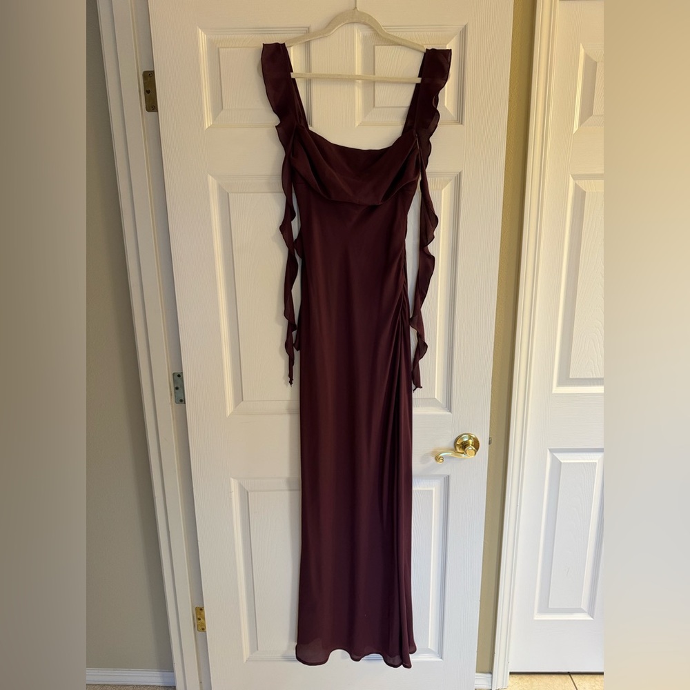 Princess Polly Plum Maxi Dress with Draped Cowl and Ruffle Ties